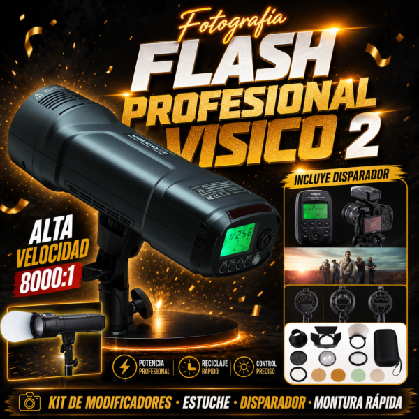 ¡Flash VISICO 2 TTL HSS 200W Portátil!Potencia y Versatilidad para tu Fotografía