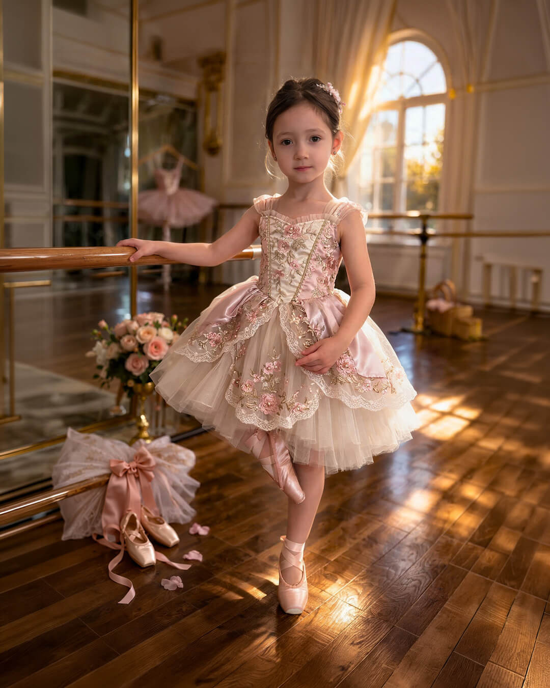 Sesión fotográfica infantil temática de ballet en estudio con escenografía de salón de danza en Cochabamba - 53 Fotografía.
