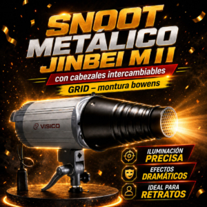 Snoot Metálico Jinbei M II con Cabezales Intercambiables y GRID – Montura Bowens