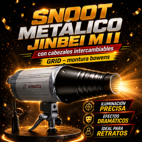 Snoot Metálico Jinbei M II con Cabezales Intercambiables y GRID – Montura Bowens